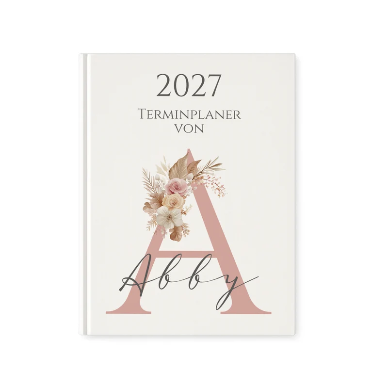 Personaliserter Buchkalender 2027 Din A5 | Hardcover Terminplaner mit Name | Wochenplaner Weiß