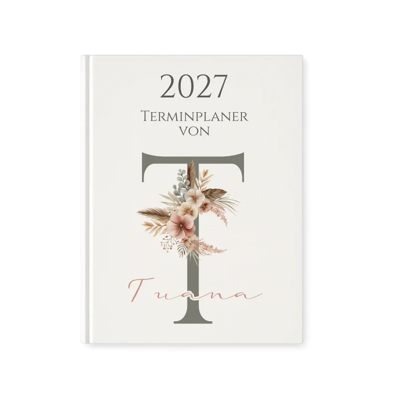 Personaliserter Buchkalender 2027 Din A5 | Hardcover Terminplaner mit Name | Wochenplaner Weiß