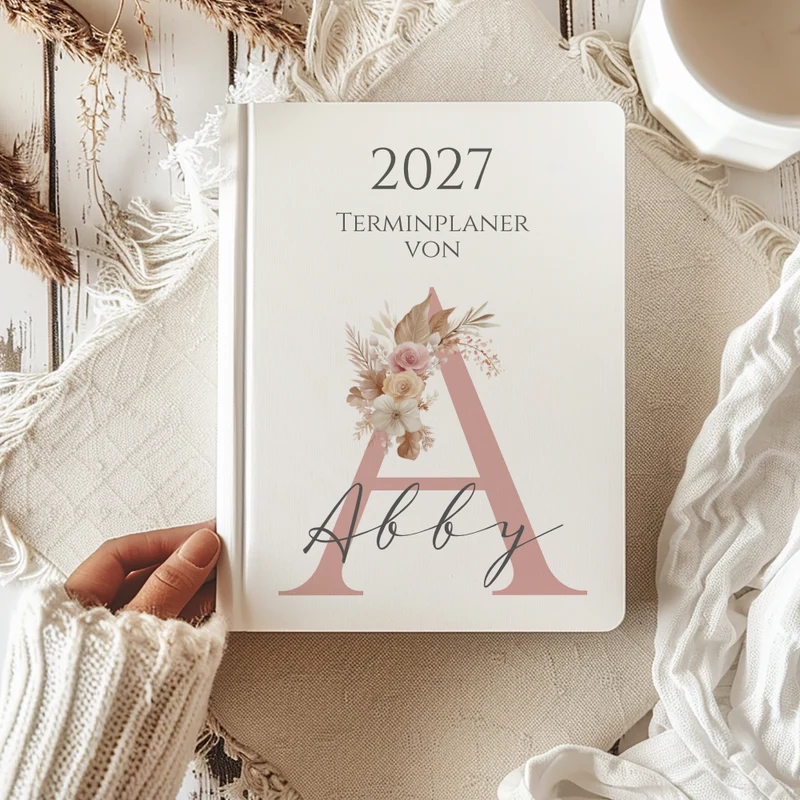 Personaliserter Buchkalender 2027 Din A5 | Hardcover Terminplaner mit Name | Wochenplaner Weiß
