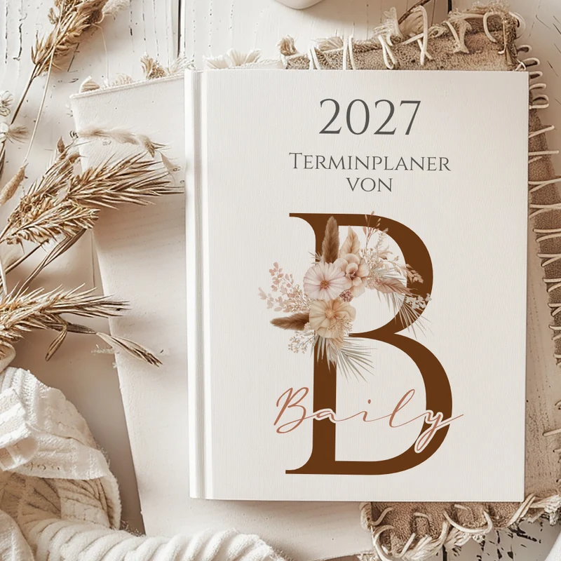 Personaliserter Buchkalender 2027 Din A5 | Hardcover Terminplaner mit Name | Wochenplaner Weiß