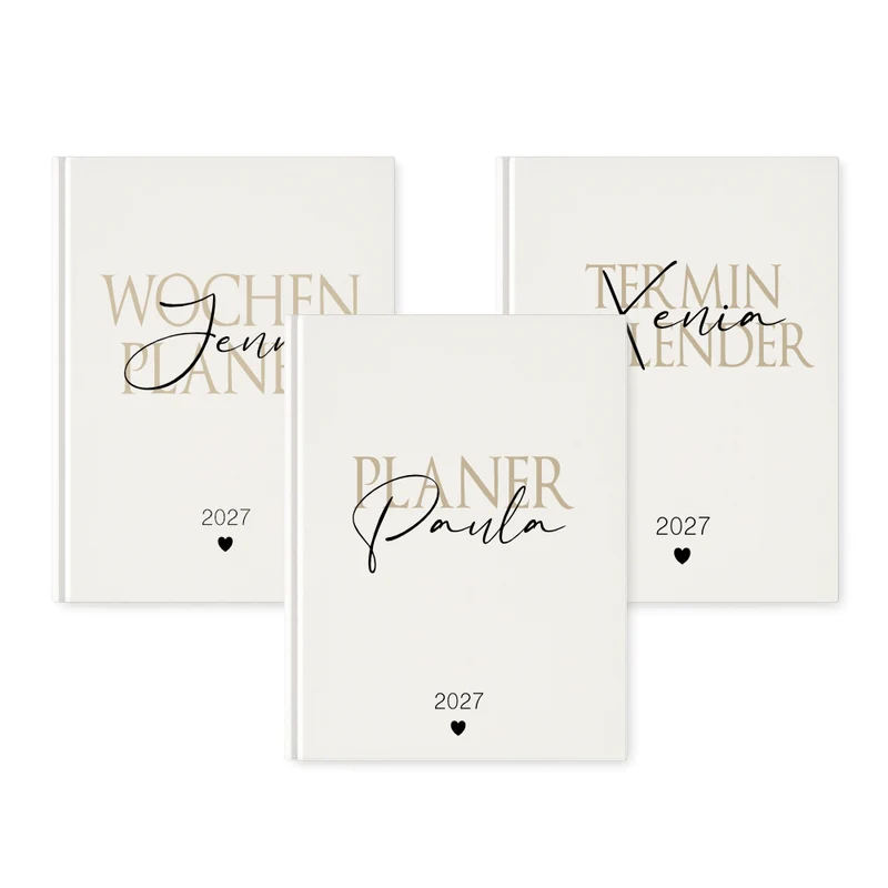 Personalisierter Terminplaner 2027 Din A5 | Hardcover Buchkalender mit Name | Weißes Cover, Modernes Design