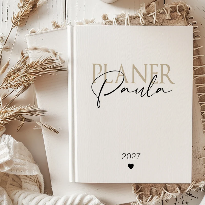 Personalisierter Terminplaner 2027 Din A5 | Hardcover Buchkalender mit Name | Weißes Cover, Modernes Design