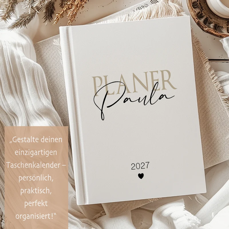 Personalisierter Terminplaner 2027 Din A5 | Hardcover Buchkalender mit Name | Weißes Cover, Modernes Design