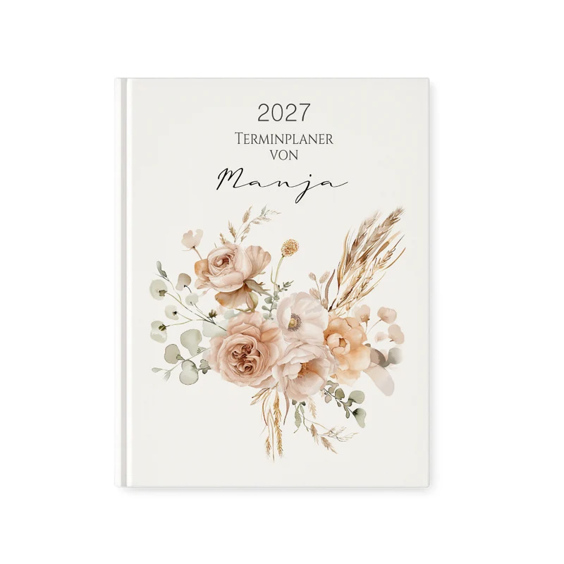 Personalisierter Terminplaner 2027 Din A5 | Hardcover Buchkalender mit Name | Florales & Boho Design