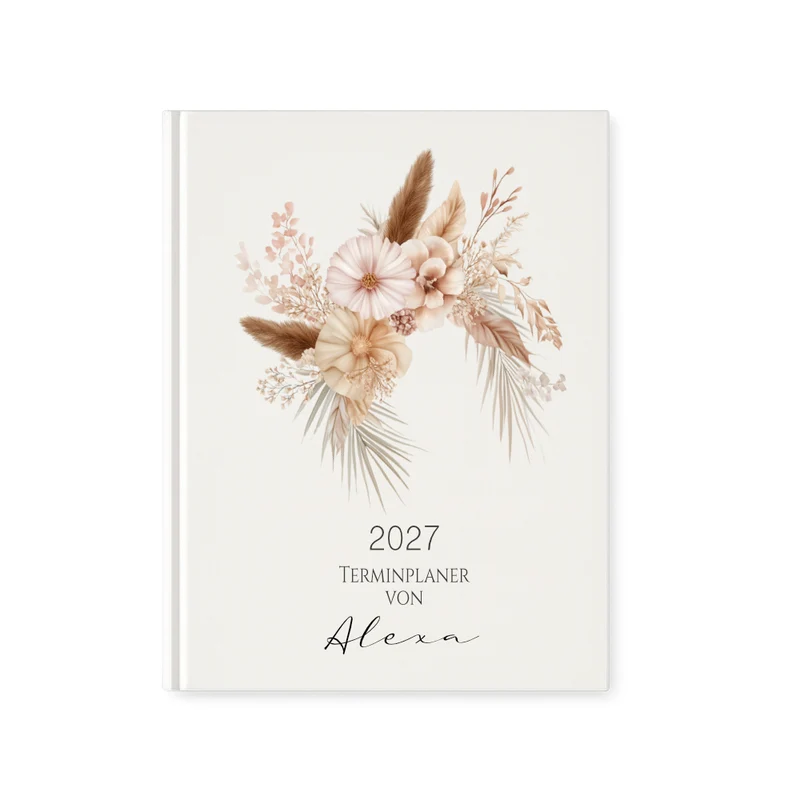 Personalisierter Terminplaner 2027 Din A5 | Hardcover Buchkalender mit Name | Florales & Boho Design