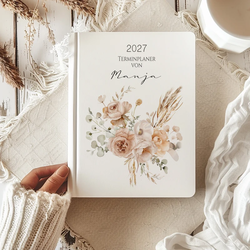 Personalisierter Terminplaner 2027 Din A5 | Hardcover Buchkalender mit Name | Florales & Boho Design