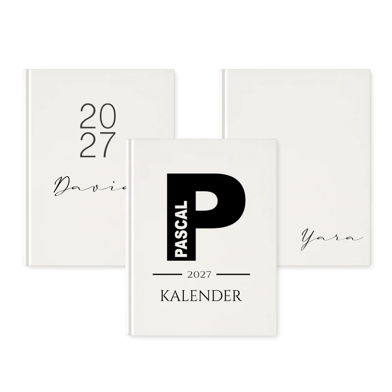 Personalisierter Terminplaner 2027 Din A5 | Minimalistischer Buchkalender mit Name | Weißes Hardcover – Manufaktur Liebevoll