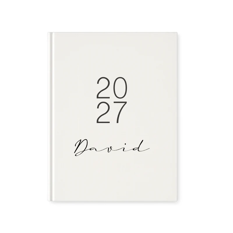 Personalisierter Terminplaner 2027 Din A5 | Minimalistischer Buchkalender mit Name | Weißes Hardcover – Manufaktur Liebevoll