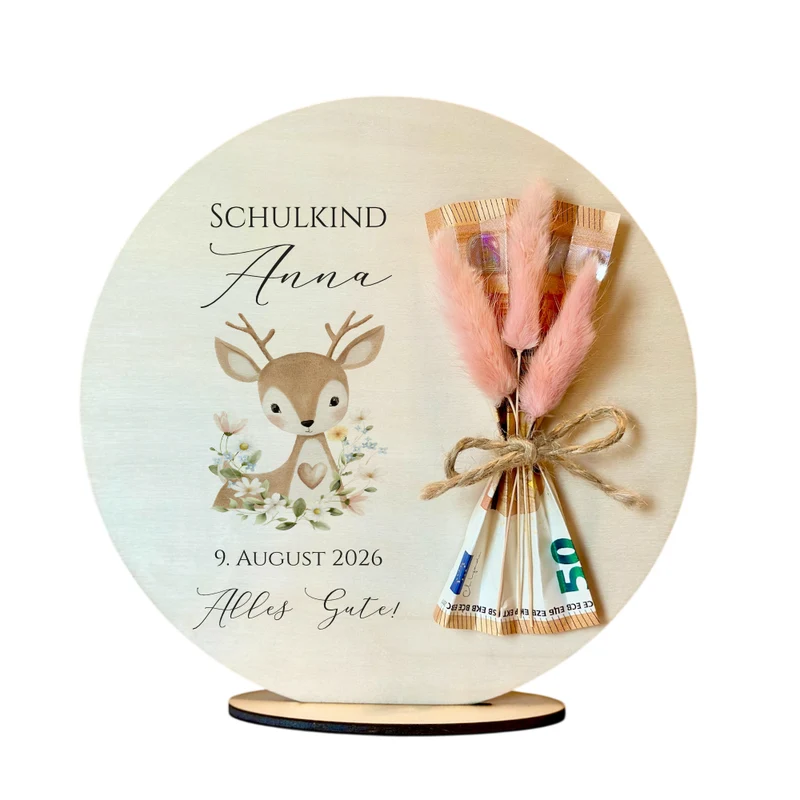 Personalisiertes Geldgeschenk zur Einschulung – Holzschild mit Namen als Geldhalter – Originelles Geschenk zum Schulanfang & Einschulungsdeko