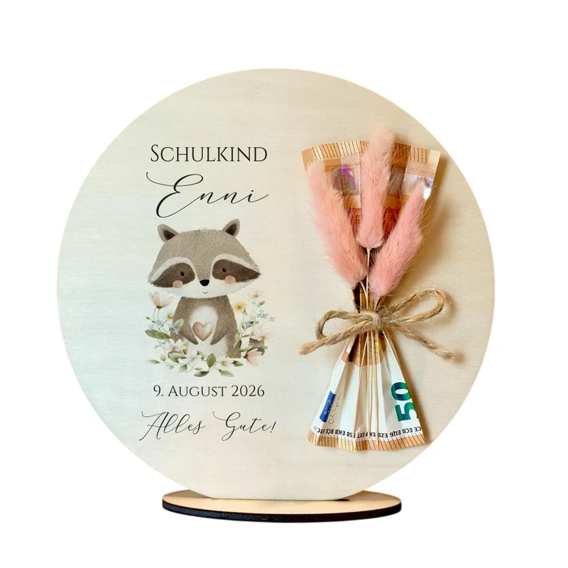 Personalisiertes Geldgeschenk zur Einschulung – Holzschild mit Namen als Geldhalter – Originelles Geschenk zum Schulanfang & Einschulungsdeko