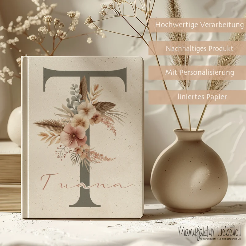 Notizbuch Personalisiert Buchstabe und Name Boho, Tagebuch, Journal, Geschenk