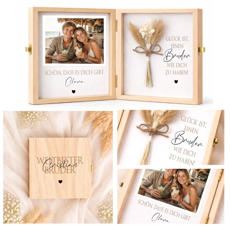 Geschenk Schwester Bruder personalisiert | Geschwister Geschenk Geburtstag Weihnachten | Fotogeschenk Holzbox mit Namen und Spruch