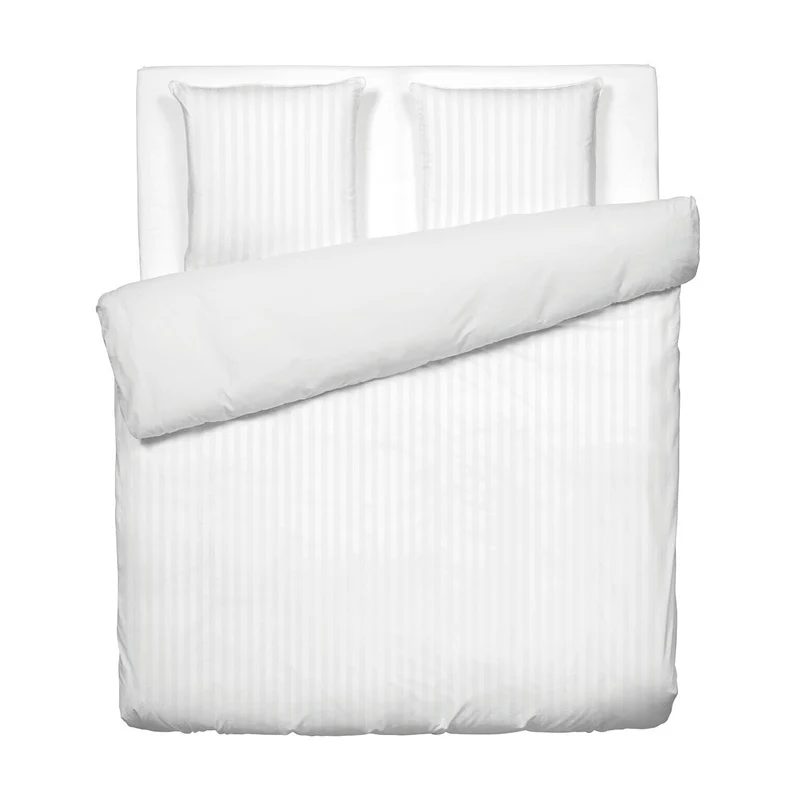 Housse de couette + taie(s) d'oreiller satin de coton - Rayure tissé blanc