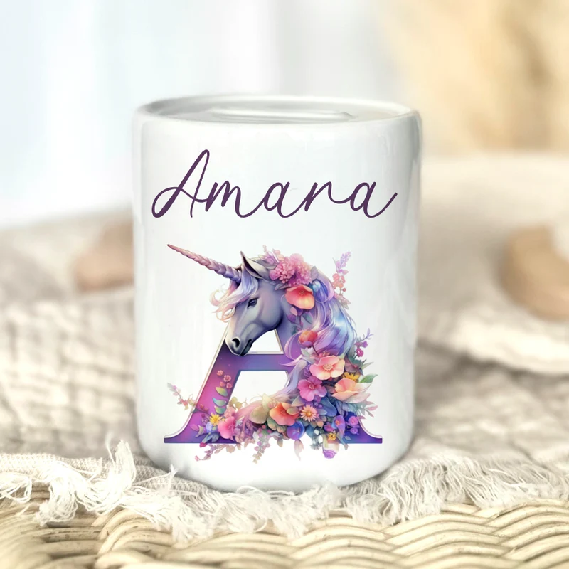 Spardose "Einhorn" mit Namen für Mädchen | Geld Geschenk für Kinder | Personalisiertes Geldgeschenk Pferde Motiv I Babygeschenk Mädchen