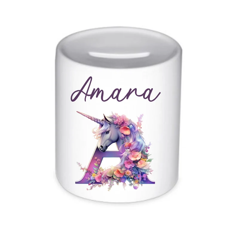 Spardose "Einhorn" mit Namen für Mädchen | Geld Geschenk für Kinder | Personalisiertes Geldgeschenk Pferde Motiv I Babygeschenk Mädchen