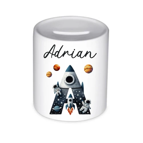 Spardose "Rakete" mit Namen für Jungen | Geld Geschenk für Kinder | Personalisiertes Geldgeschenk Weltall Spardose I Babygeschenk Jungen