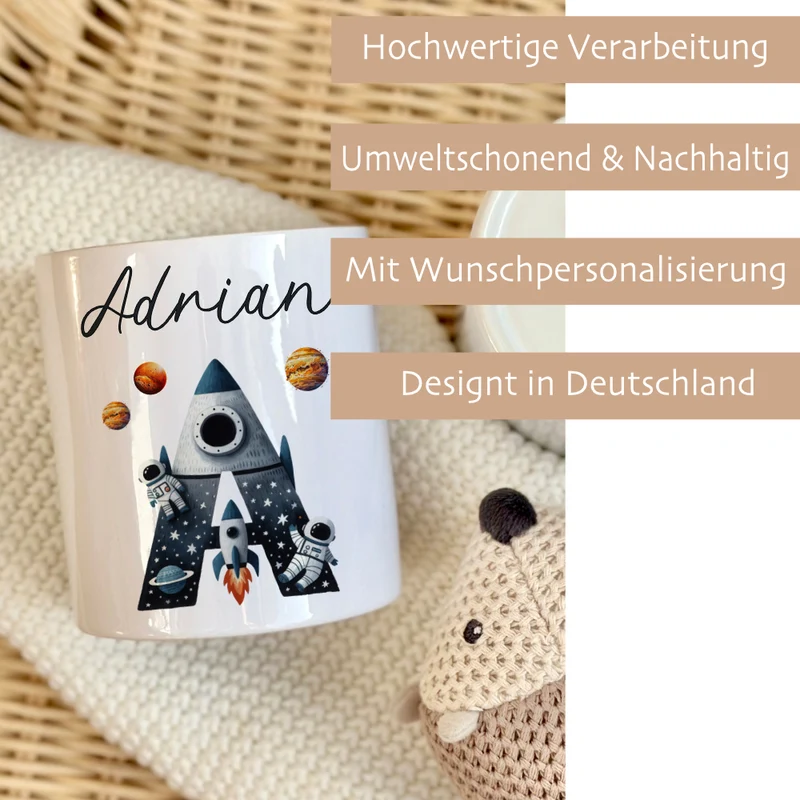Spardose "Rakete" mit Namen für Jungen | Geld Geschenk für Kinder | Personalisiertes Geldgeschenk Weltall Spardose I Babygeschenk Jungen