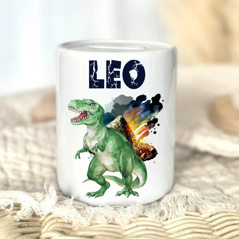Spardose "Dino" mit Namen für Jungen | Geld Geschenk für Kinder | Personalisiertes Geldgeschenk T-Rex Spardose I Babygeschenk Jungen