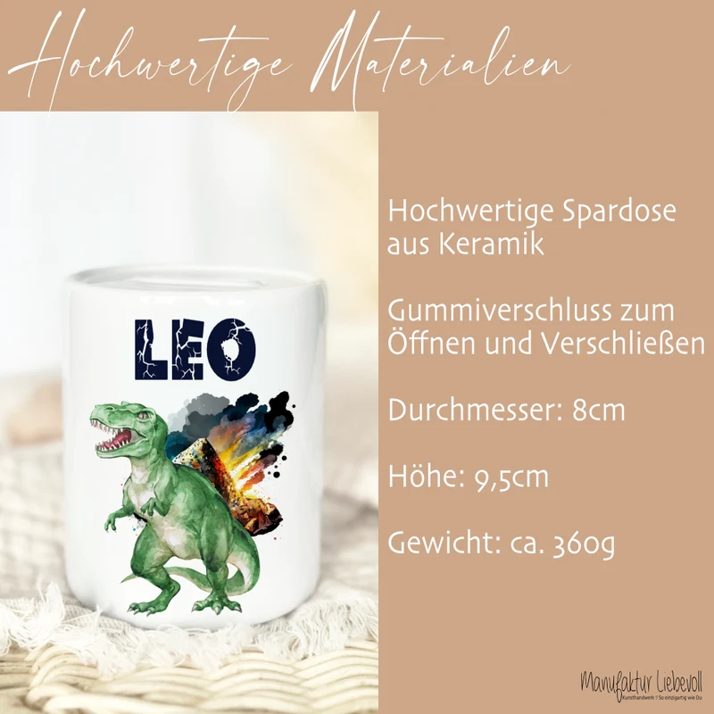 Spardose "Dino" mit Namen für Jungen | Geld Geschenk für Kinder | Personalisiertes Geldgeschenk T-Rex Spardose I Babygeschenk Jungen
