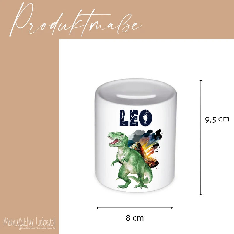 Spardose "Dino" mit Namen für Jungen | Geld Geschenk für Kinder | Personalisiertes Geldgeschenk T-Rex Spardose I Babygeschenk Jungen