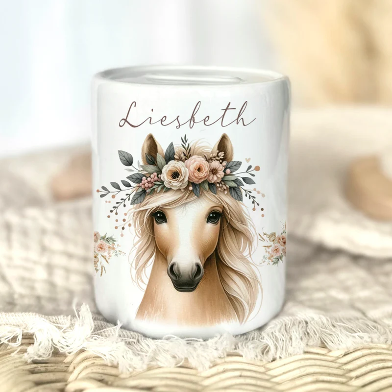 Spardose "Pony" mit Namen für Mädchen | Geld Geschenk für Kinder | Personalisiertes Geldgeschenk Pferde Spardose I Babygeschenk Mädchen