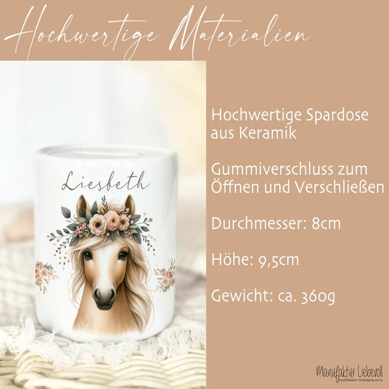 Spardose "Pony" mit Namen für Mädchen | Geld Geschenk für Kinder | Personalisiertes Geldgeschenk Pferde Spardose I Babygeschenk Mädchen