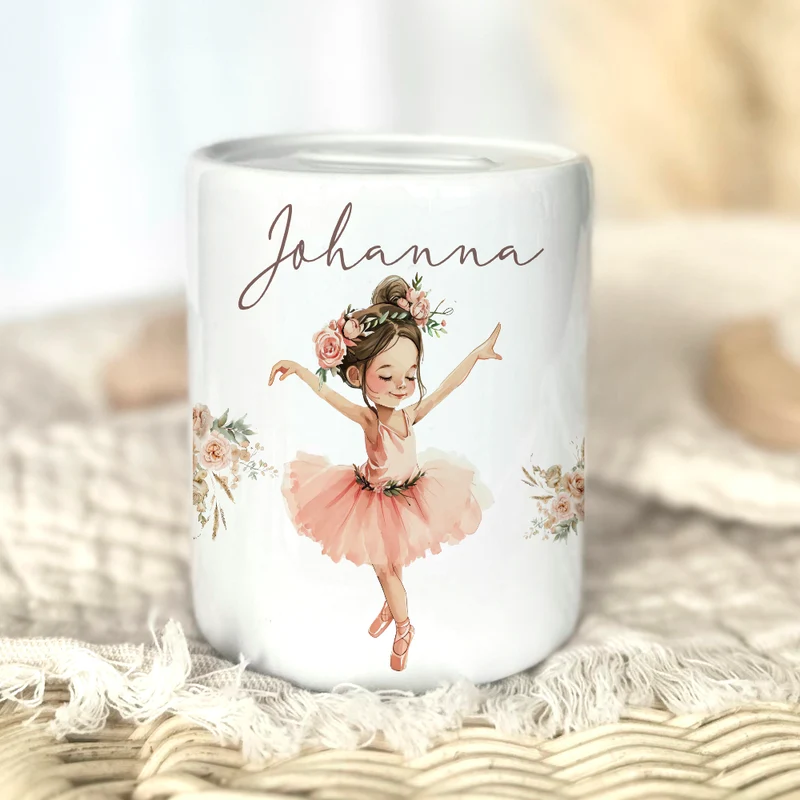 Spardose "Ballerina" mit Namen für Mädchen | Geld Geschenk für Kinder | Personalisiertes Geldgeschenk I Babygeschenk Mädchen