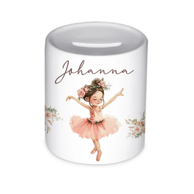 Spardose "Ballerina" mit Namen für Mädchen | Geld Geschenk für Kinder | Personalisiertes Geldgeschenk I Babygeschenk Mädchen