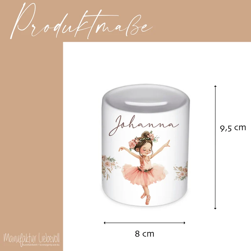 Spardose "Ballerina" mit Namen für Mädchen | Geld Geschenk für Kinder | Personalisiertes Geldgeschenk I Babygeschenk Mädchen