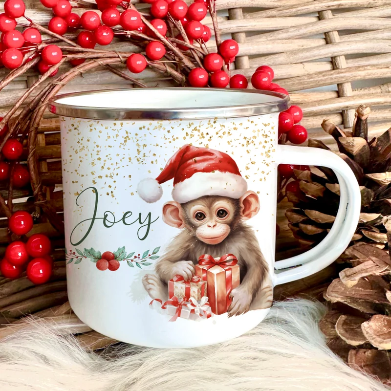 Kinder Weihnachtstasse "Faultier" | Tasse mit Namen personalisiert | Kinderbecher aus Emaille mit Weihnachtsmotiv | Weihnachtsgeschenk Nikolaus für Mädchen Jungen Teenager | 7 Produktvarianten zur Auswahl