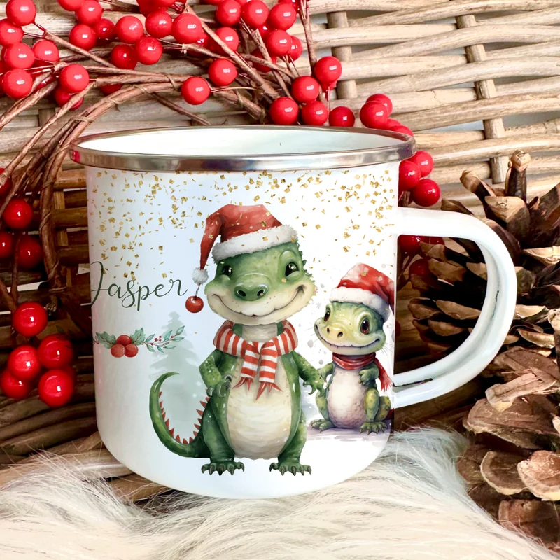 Kinder Weihnachtstasse "Faultier" | Tasse mit Namen personalisiert | Kinderbecher aus Emaille mit Weihnachtsmotiv | Weihnachtsgeschenk Nikolaus für Mädchen Jungen Teenager | 7 Produktvarianten zur Auswahl