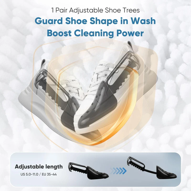 Shoe Washing Machine Bag 2Pack - Reusable Shoe Laundry Bag with Mesh Socks Bag - 360°Deep Protective Cleaning Bags for Sneakers Delicate Footwear - Home Dorm Travel Essentials, White