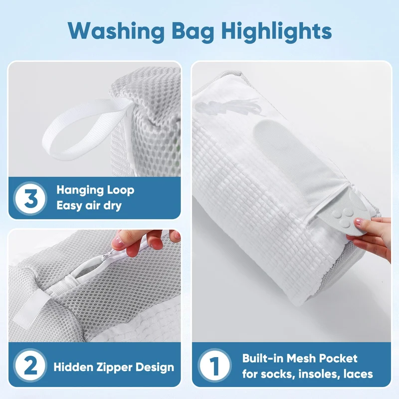 Shoe Washing Machine Bag 2Pack - Reusable Shoe Laundry Bag with Mesh Socks Bag - 360°Deep Protective Cleaning Bags for Sneakers Delicate Footwear - Home Dorm Travel Essentials, White
