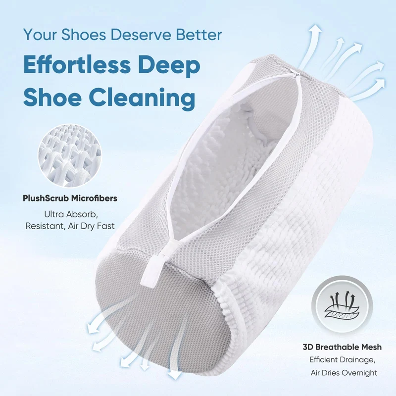 Shoe Washing Machine Bag 2Pack - Reusable Shoe Laundry Bag with Mesh Socks Bag - 360°Deep Protective Cleaning Bags for Sneakers Delicate Footwear - Home Dorm Travel Essentials, White