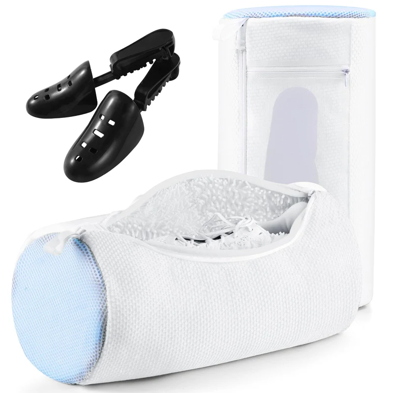 Shoe Washing Machine Bag w/Shoe Trees to Prevent Deformation - Sneaker Cleaner Bag Reusable Lint-free Large Laundry Shoe Bag, Tennis Shoes Wash Kit Home Travel Essentials, White 2pcs