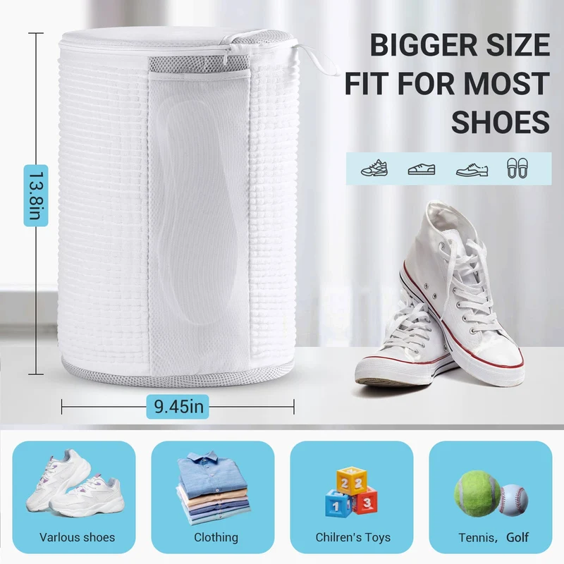 Large Shoe Bag for Washing Machine, Two-Zone Design, 2 Mesh Pockets, One-Step Wash for Complete Cleaning, Durable Invisible Zipper Sneaker Laundry Bag Home Dorm Essentials 9.45" x 13.8"