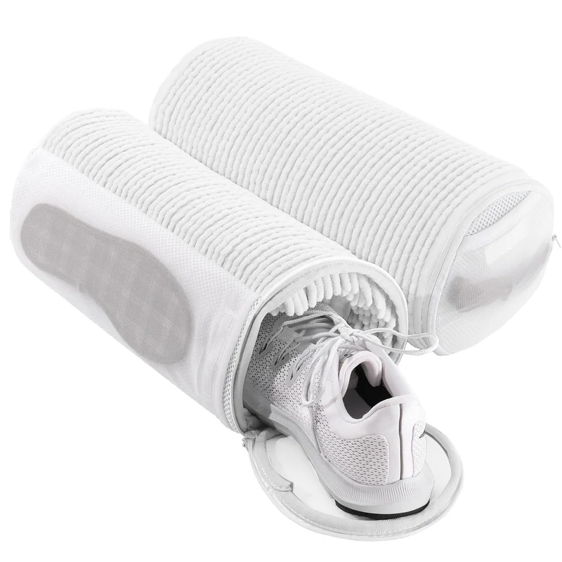 Shoe Washing Machine Bag with 2 Pockets - Wash Laces, Insoles & Socks All-in-One Shoe Laundry Bag for Washer & Dryer, Reusable Sneaker Cleaner Bag for Home Dorm Travel (2Pcs White)