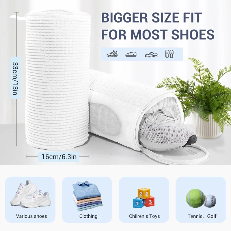 Shoe Washing Machine Bag with 2 Pockets - Wash Laces, Insoles & Socks All-in-One Shoe Laundry Bag for Washer & Dryer, Reusable Sneaker Cleaner Bag for Home Dorm Travel (2Pcs White)