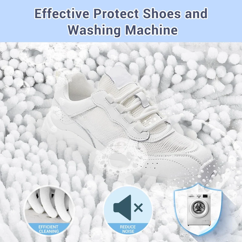 Shoe Washing Machine Bag with 2 Pockets - Wash Laces, Insoles & Socks All-in-One Shoe Laundry Bag for Washer & Dryer, Reusable Sneaker Cleaner Bag for Home Dorm Travel (2Pcs White)