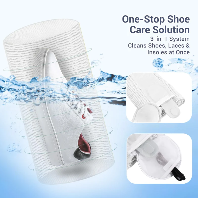 Shoe Washing Machine Bag with 2 Pockets - Wash Laces, Insoles & Socks All-in-One Shoe Laundry Bag for Washer & Dryer, Reusable Sneaker Cleaner Bag for Home Dorm Travel (2Pcs White)