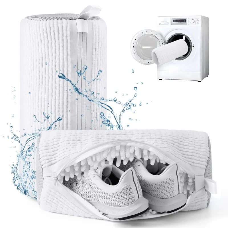 Shoe Washing Machine Bags - Invisible Zipper Side Opening Laundry Bags for Sneakers and All Shoe Sizes (White 2pcs)
