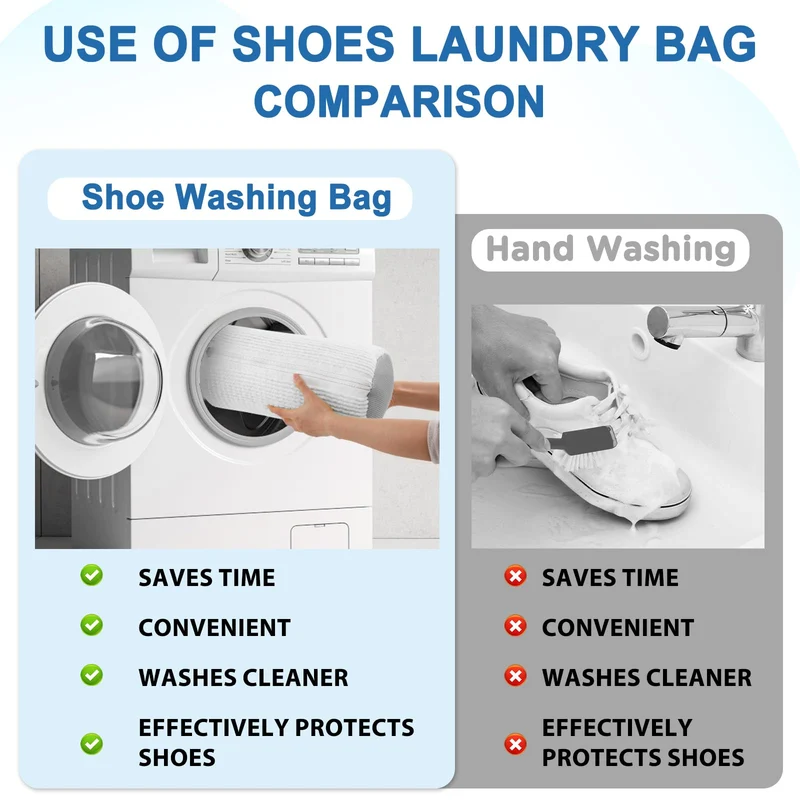 Shoe Washing Machine Bags - Invisible Zipper Side Opening Laundry Bags for Sneakers and All Shoe Sizes (White 2pcs)