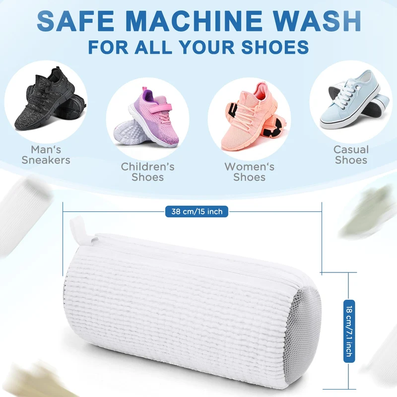 Shoe Washing Machine Bags - Invisible Zipper Side Opening Laundry Bags for Sneakers and All Shoe Sizes (White 2pcs)