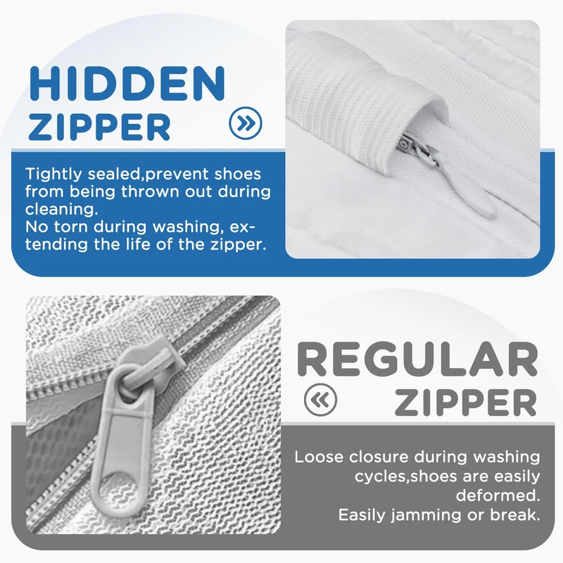 Shoe Washing Machine Bags - Invisible Zipper Side Opening Laundry Bags for Sneakers and All Shoe Sizes (White 2pcs)