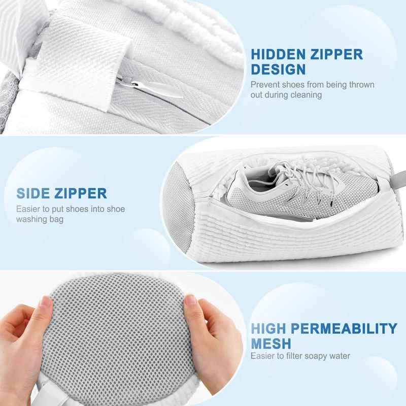 Shoe Washing Machine Bags - Invisible Zipper Side Opening Laundry Bags for Sneakers and All Shoe Sizes (White 2pcs)