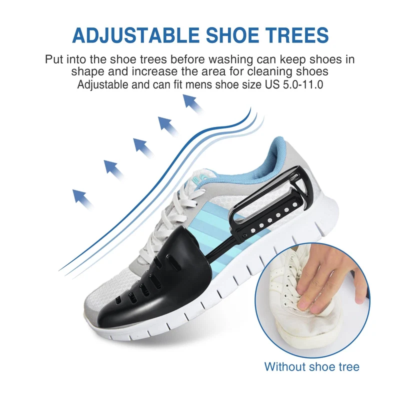 Shoe Washing Bag for Washing Machine, Fluffy Fibers Keep 360° Wrap-around Cleaning, Adjustable Shoe Trees, Durable Hidden Zipper Reusable Laundry Bag for Sneaker Gym Shoes White
