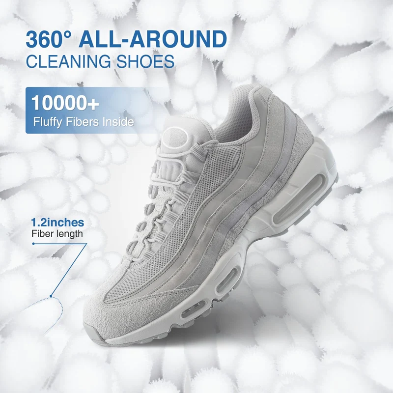 Shoe Washing Bag for Washing Machine, Fluffy Fibers Keep 360° Wrap-around Cleaning, Adjustable Shoe Trees, Durable Hidden Zipper Reusable Laundry Bag for Sneaker Gym Shoes White