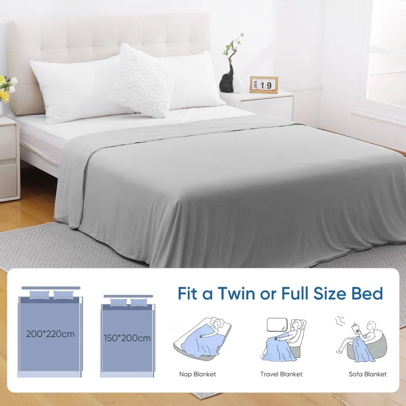 Cooling Blanket – Arc-Chill Q-Max>0.5, Lightweight Bamboo Fiber, Breathable & Soft, All-Season Cool Comfort