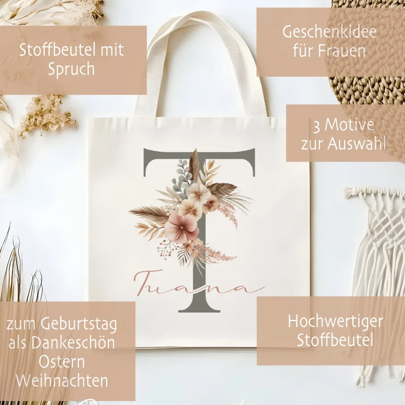 Stoffbeutel mit Namen und Anfangsbuchstaben