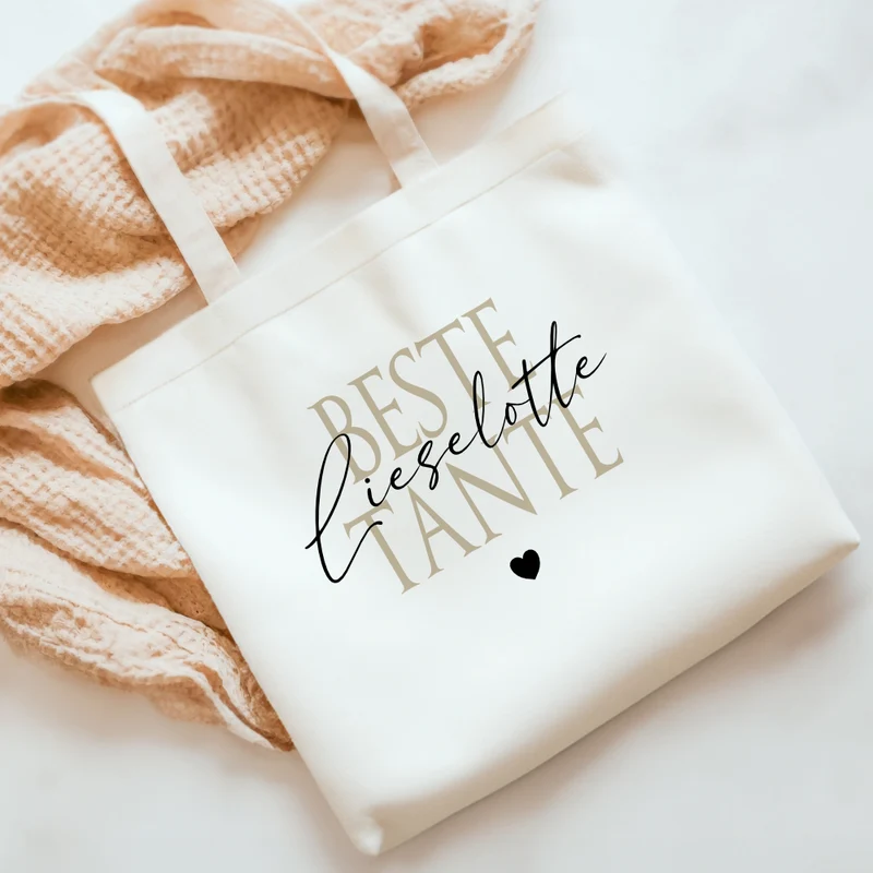 Personalisierter Stoffbeutel, 3 Motive: Beste Tante, Beste Patentante, Wunschtext